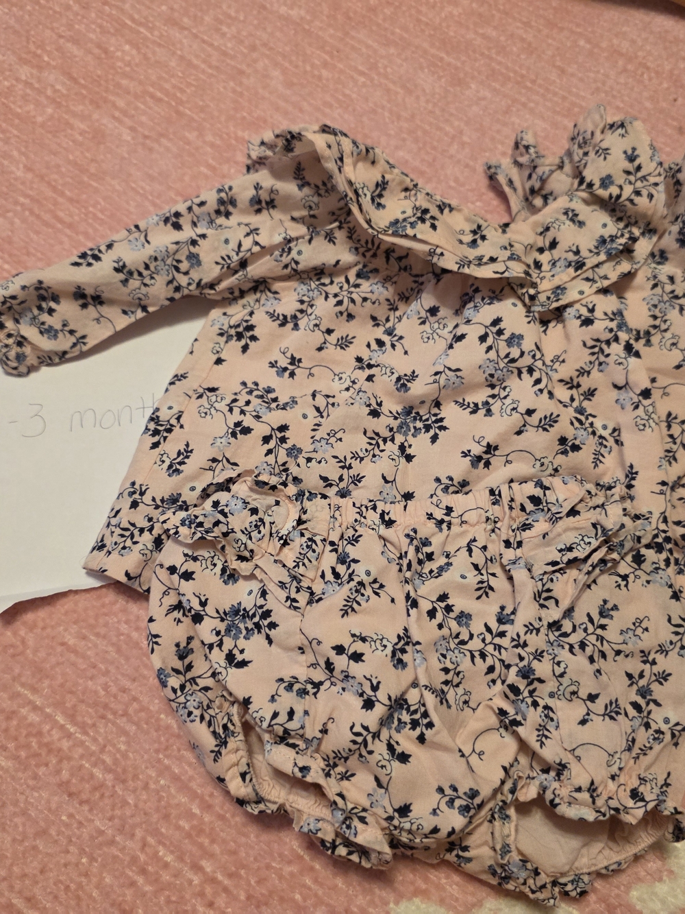 2 Piece Pink Floral Ruffle Baby Romper
